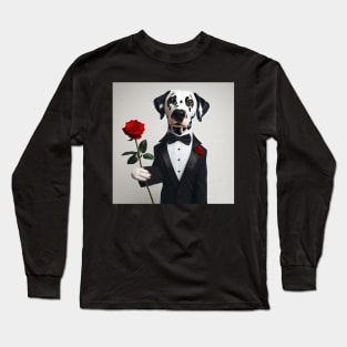 Dalmatian in tuxedo and bow tie with red rose Long Sleeve T-Shirt